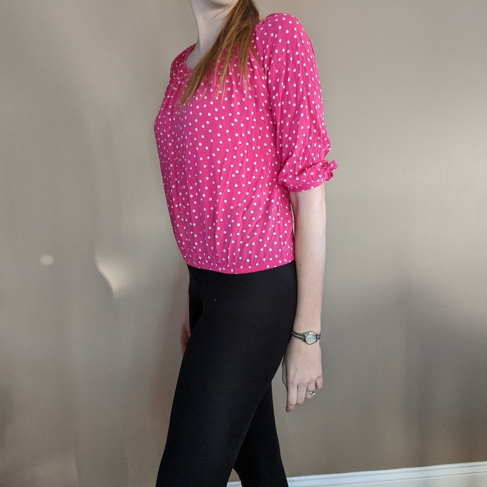 Gap pink polka dot blouse with buttons 3/4 sleeve